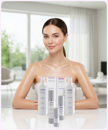 A client with Préime DermaProfessional products