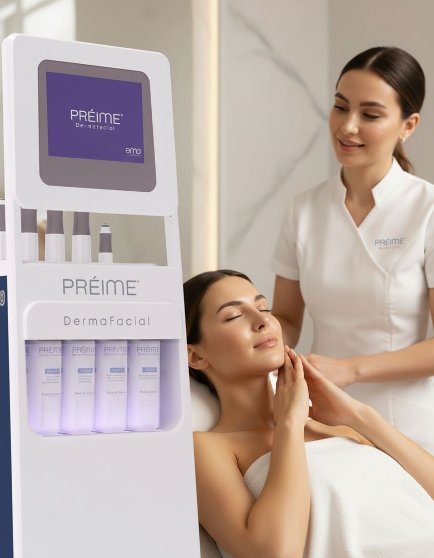 Skincare professional treating a client with the Préime DermaFacial device