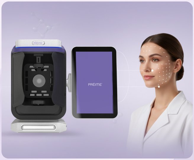 Client using the Préime Skin Analyzer